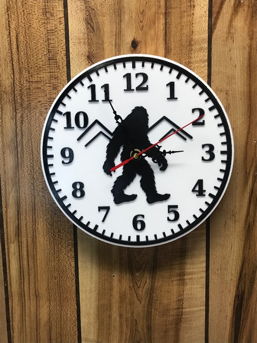 Bigfoot Wall Clock 9.5" 3D Printed Sasquatch Mountain Cabin Lodge Decor